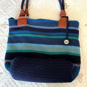 The Sak Blue and Green Striped Crocheted Bag